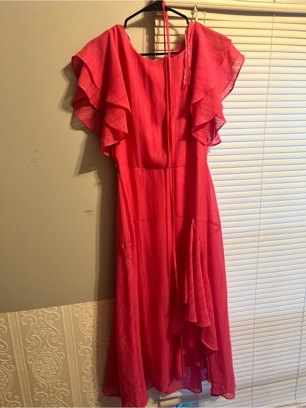 Maison Tara Coral Pink Maxi Dress with Flutter Sleeves